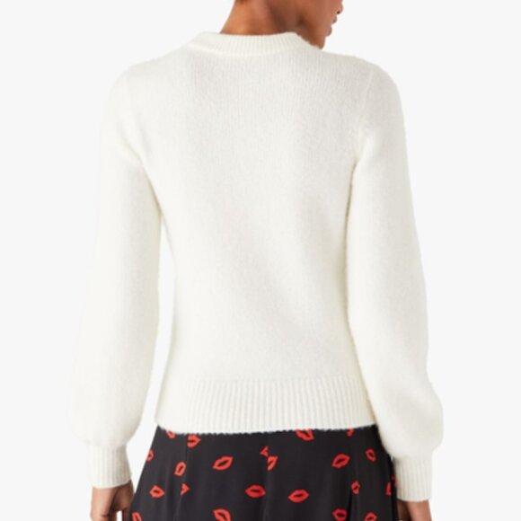 Kate Spade Cashmere Wool Sweater Womens large Ivory Sparkle Kiss Red Lip - Picture 2 of 8